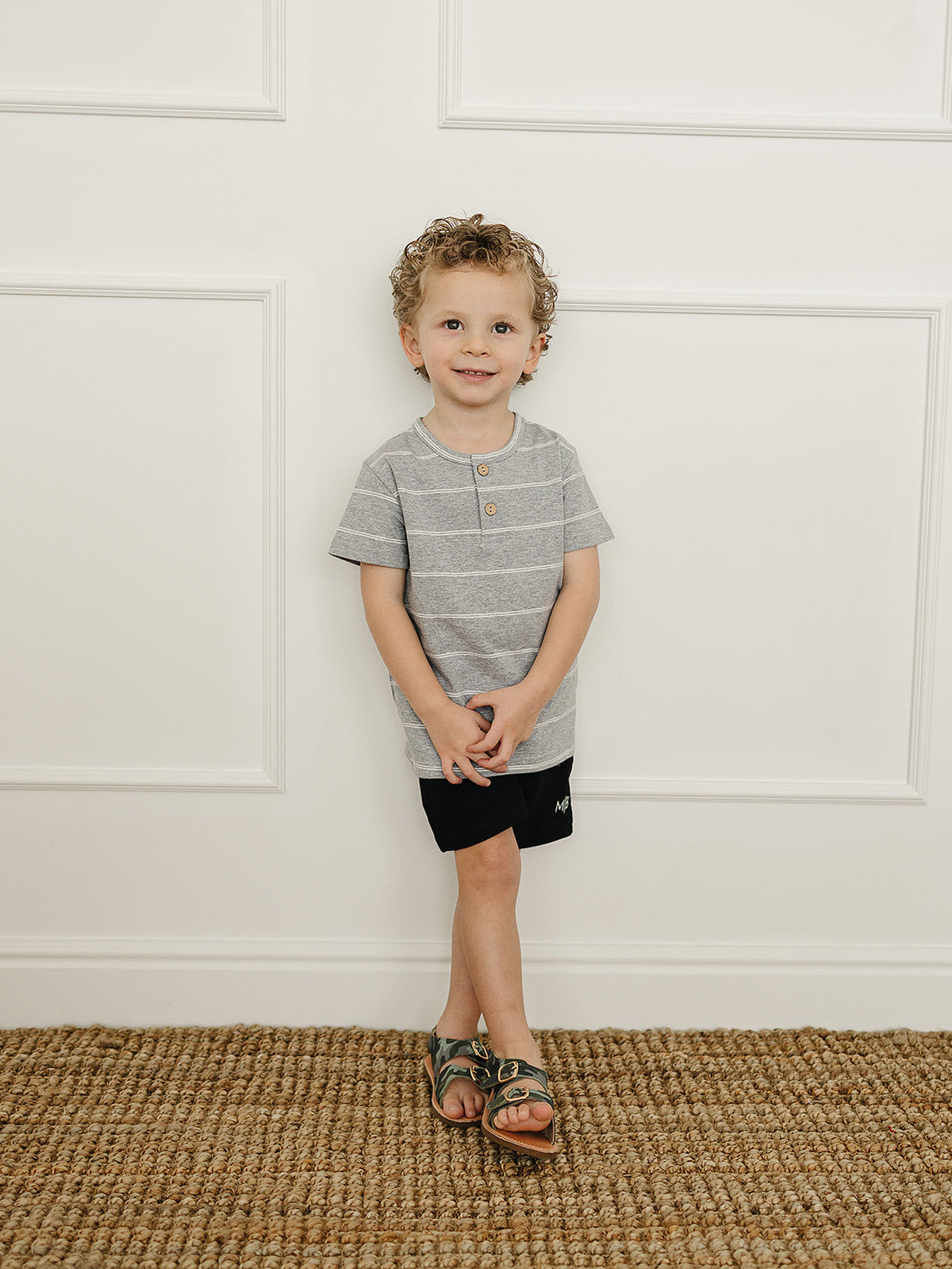 Grey Stripe Button Tee